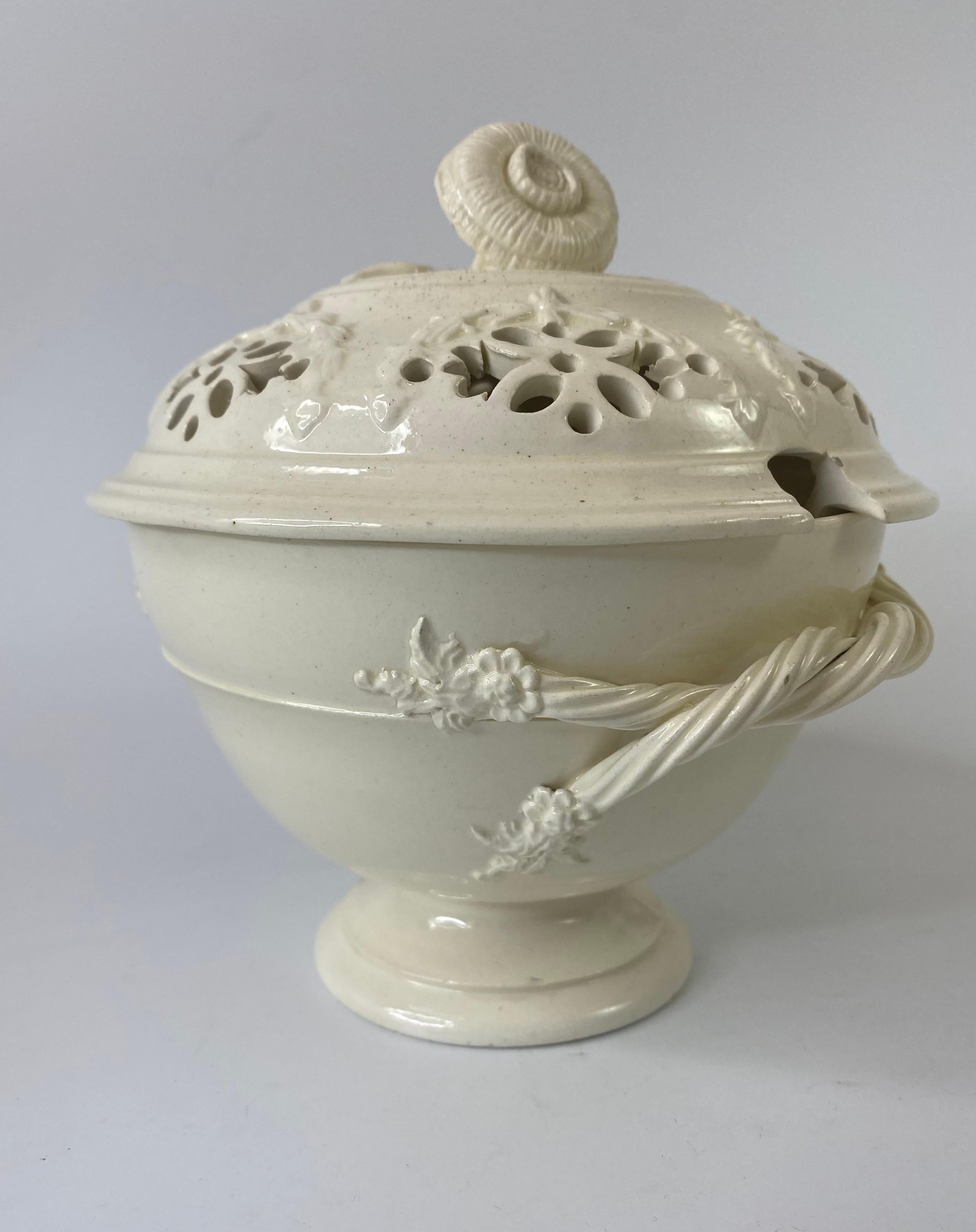 Fired English Creamware Tureen, Cover, Ladle and Stand, C. 1790