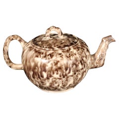 Antique English Creamware Whieldon Type Pottery Teapot and Cover