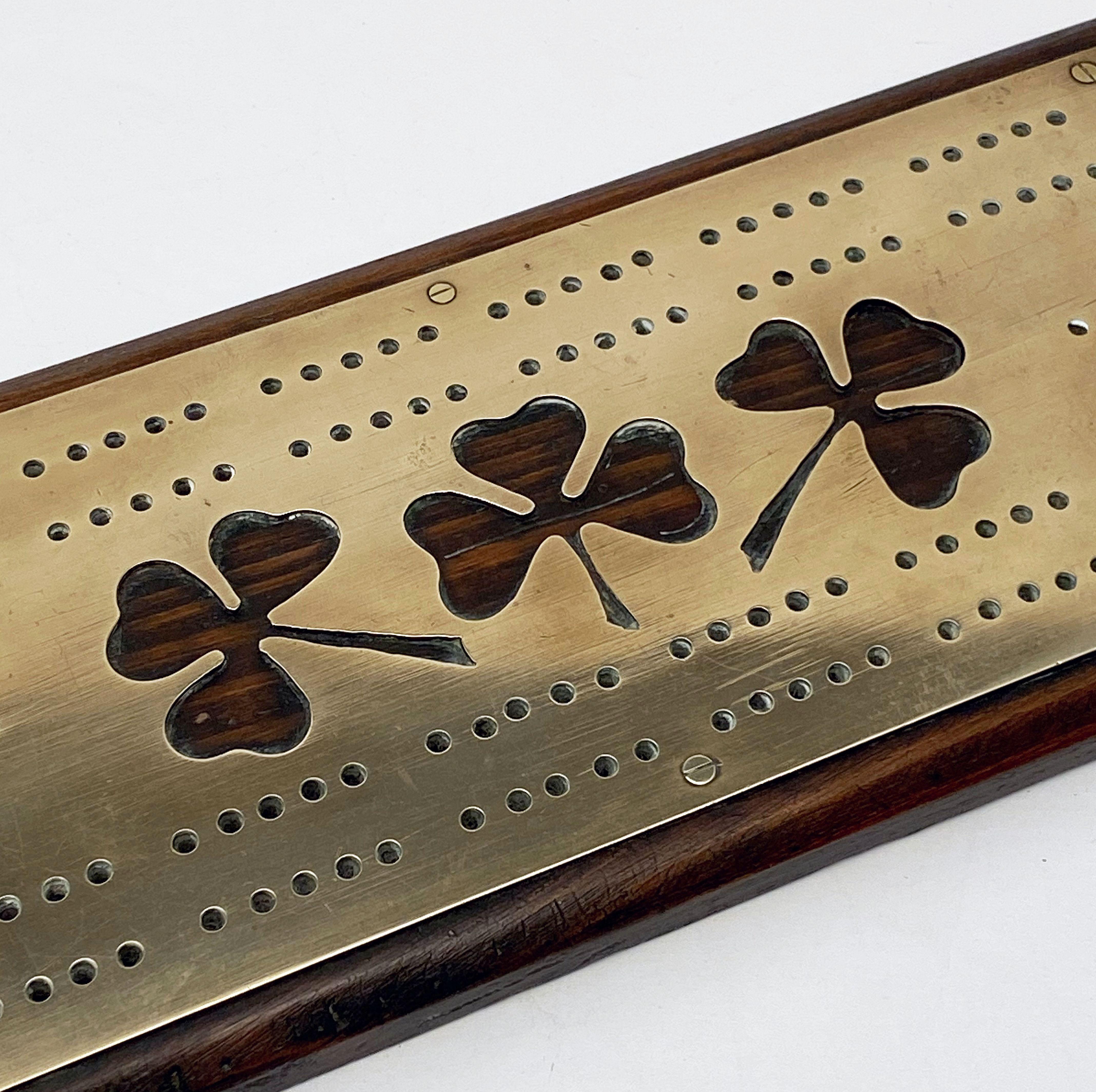 20th Century English Cribbage Board of Brass and Wood
