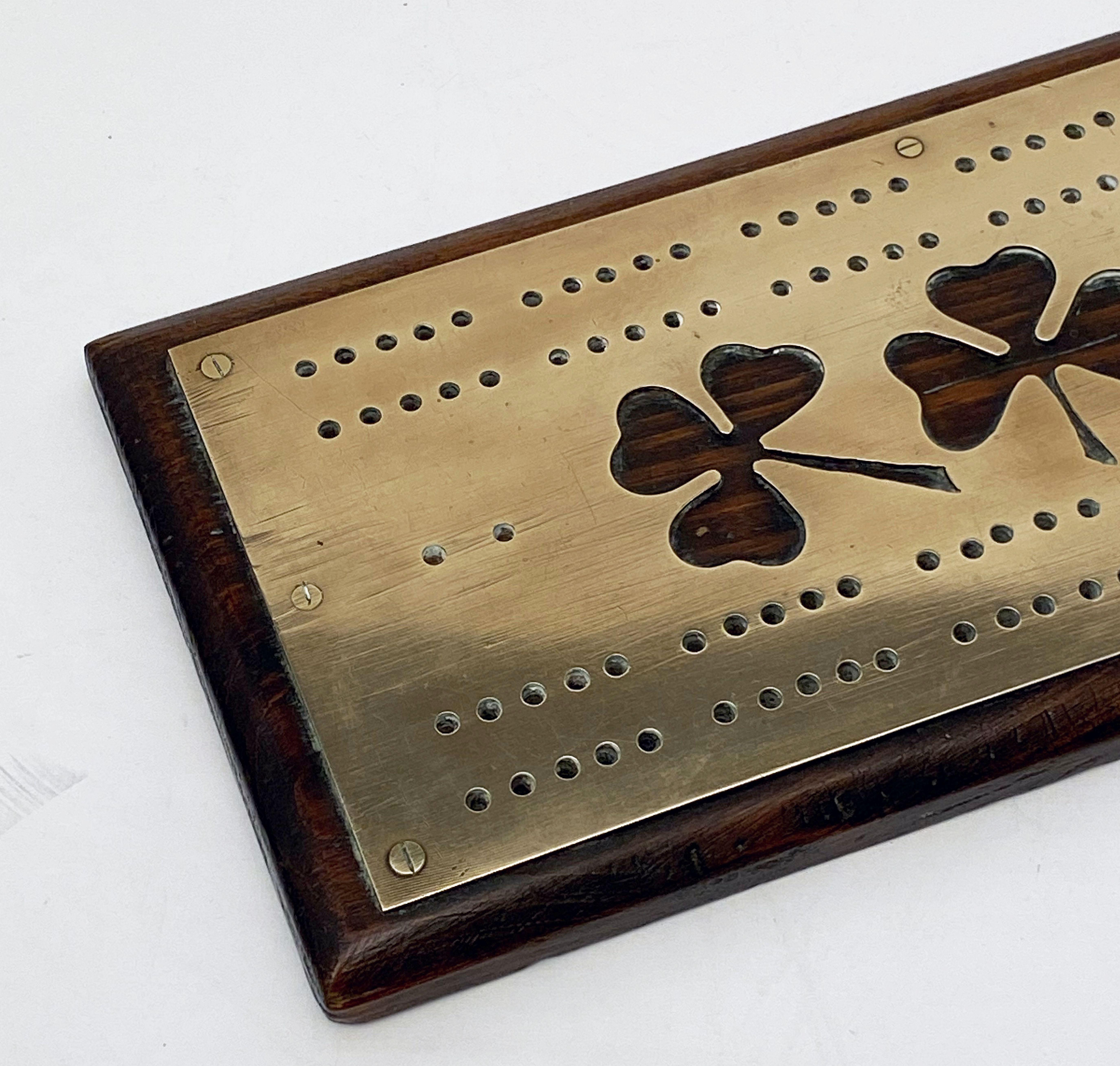 Metal English Cribbage Board of Brass and Wood