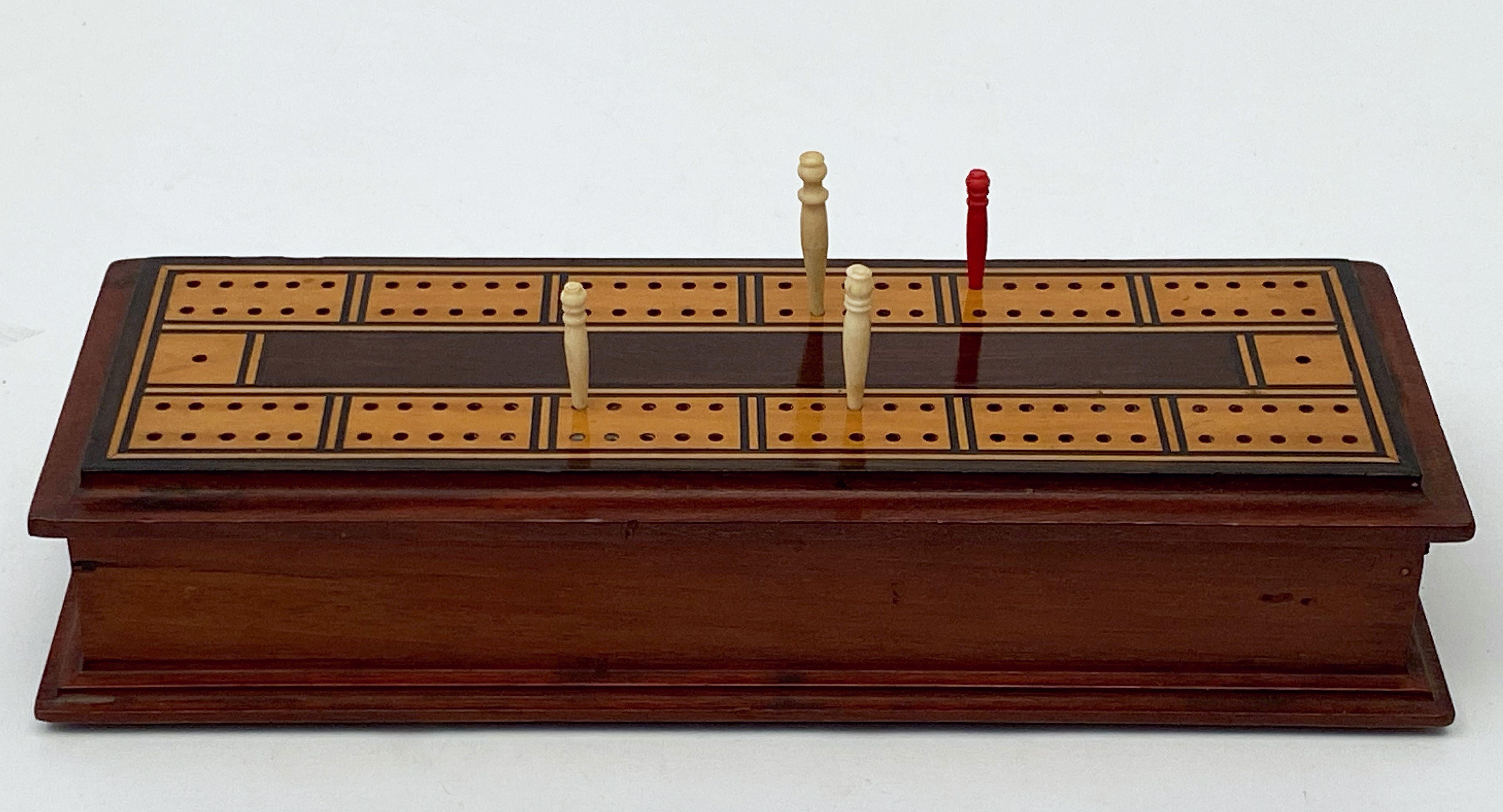 English Cribbage Board or Game Box of Inlaid Mahogany 3