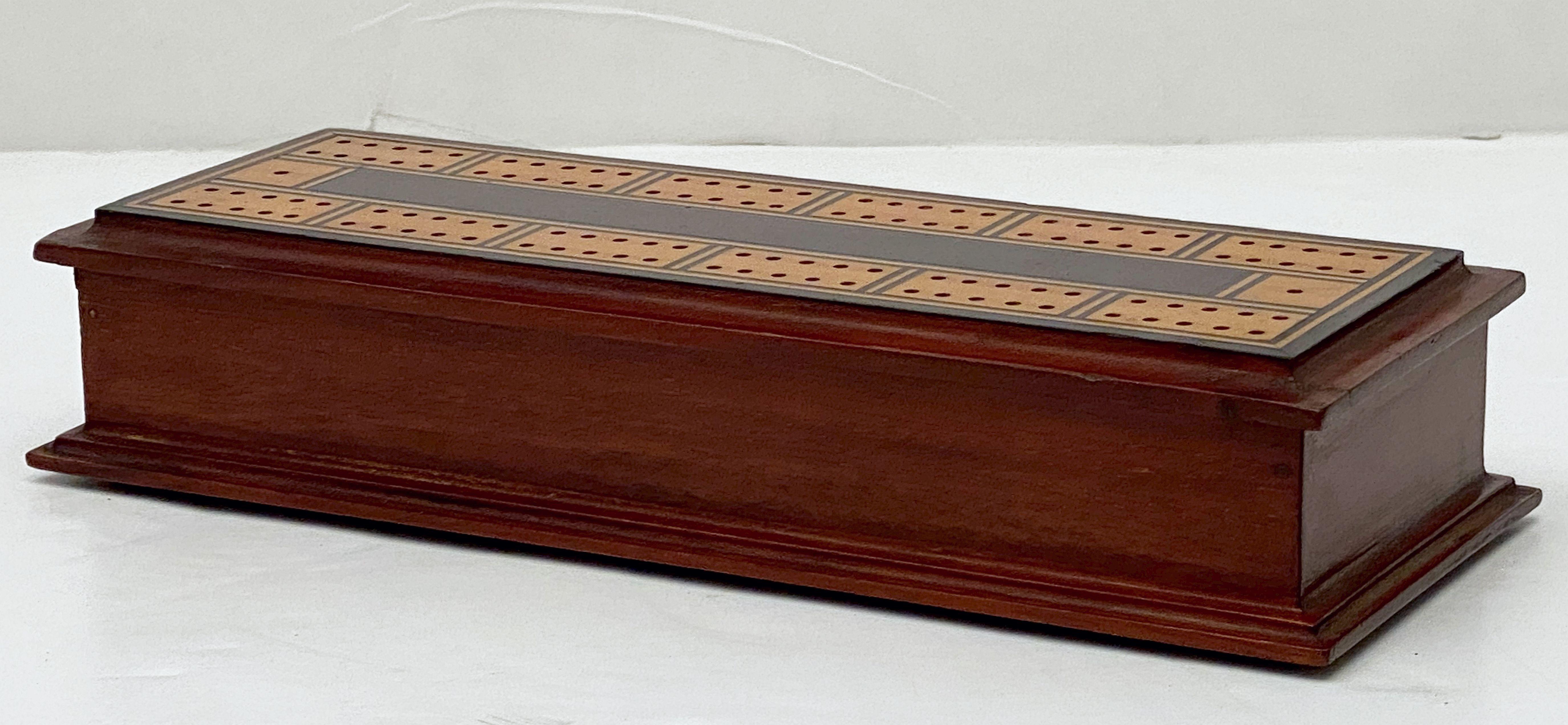 English Cribbage Board or Game Box of Inlaid Mahogany 6