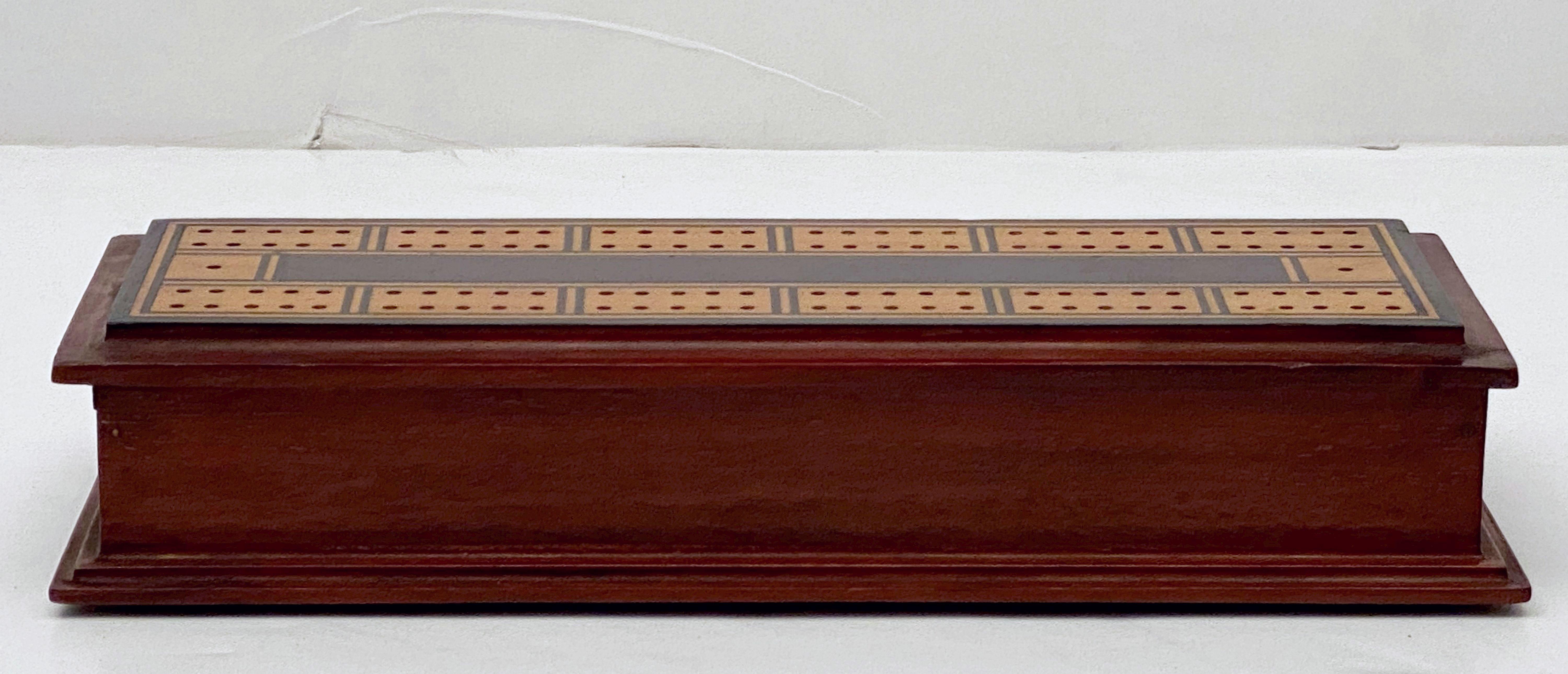 Inlay English Cribbage Board or Game Box of Inlaid Mahogany