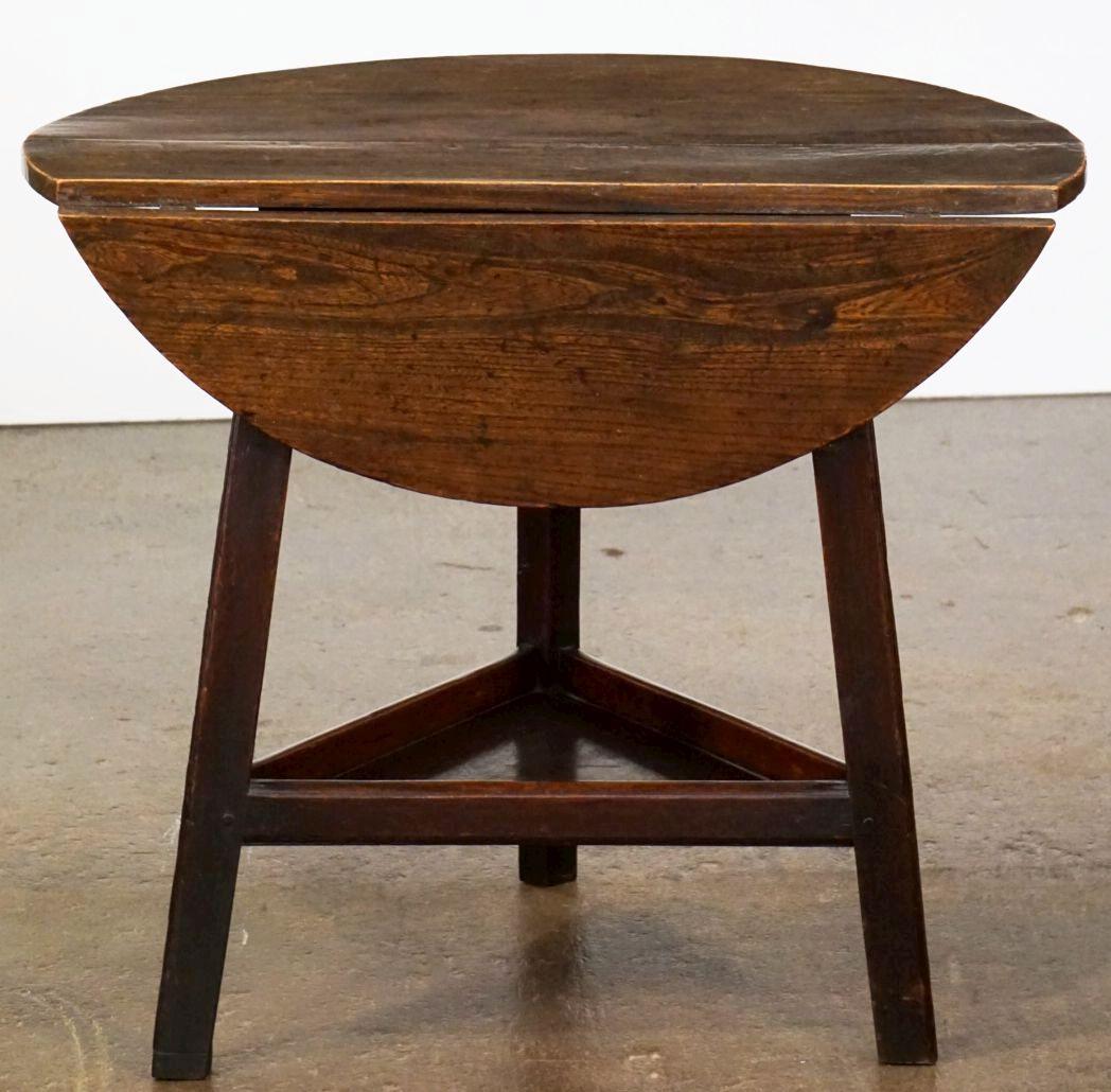 19th Century English Cricket Table of Oak with Fold-Down Leaf