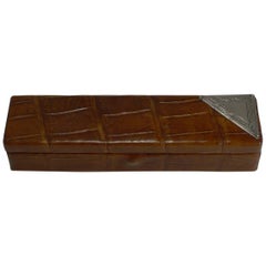 English Crocodile and Sterling Silver Cufflink / Jewelry Box, 1920