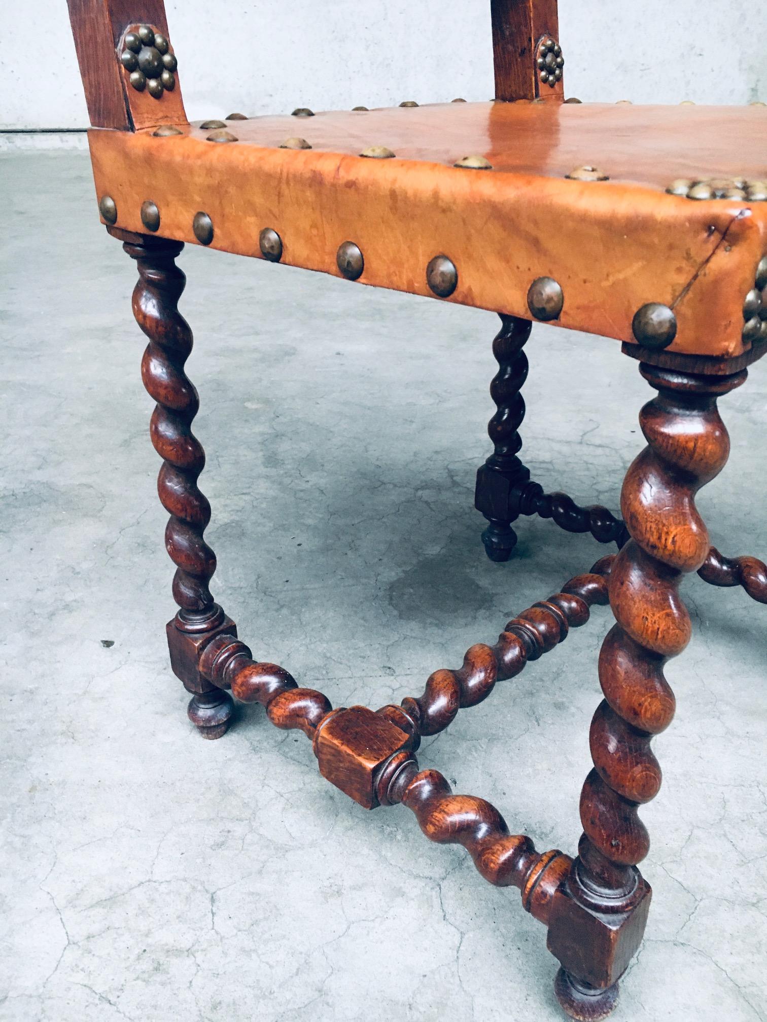 English Cromwellian Style Tan Leather & Oak Side Chairs, Early 1900s For Sale 10