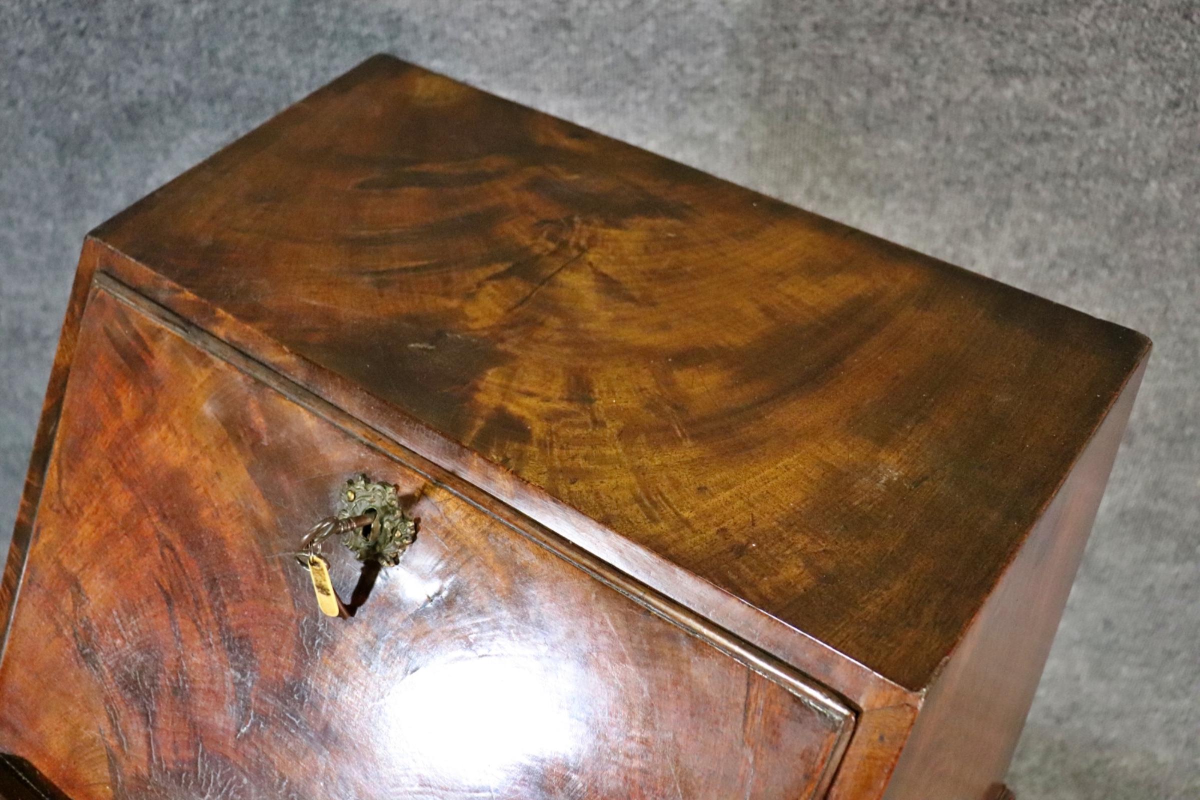 Burl English Crotch Grain Walnut Leather Chinese Chippendale Style Secretary Desk