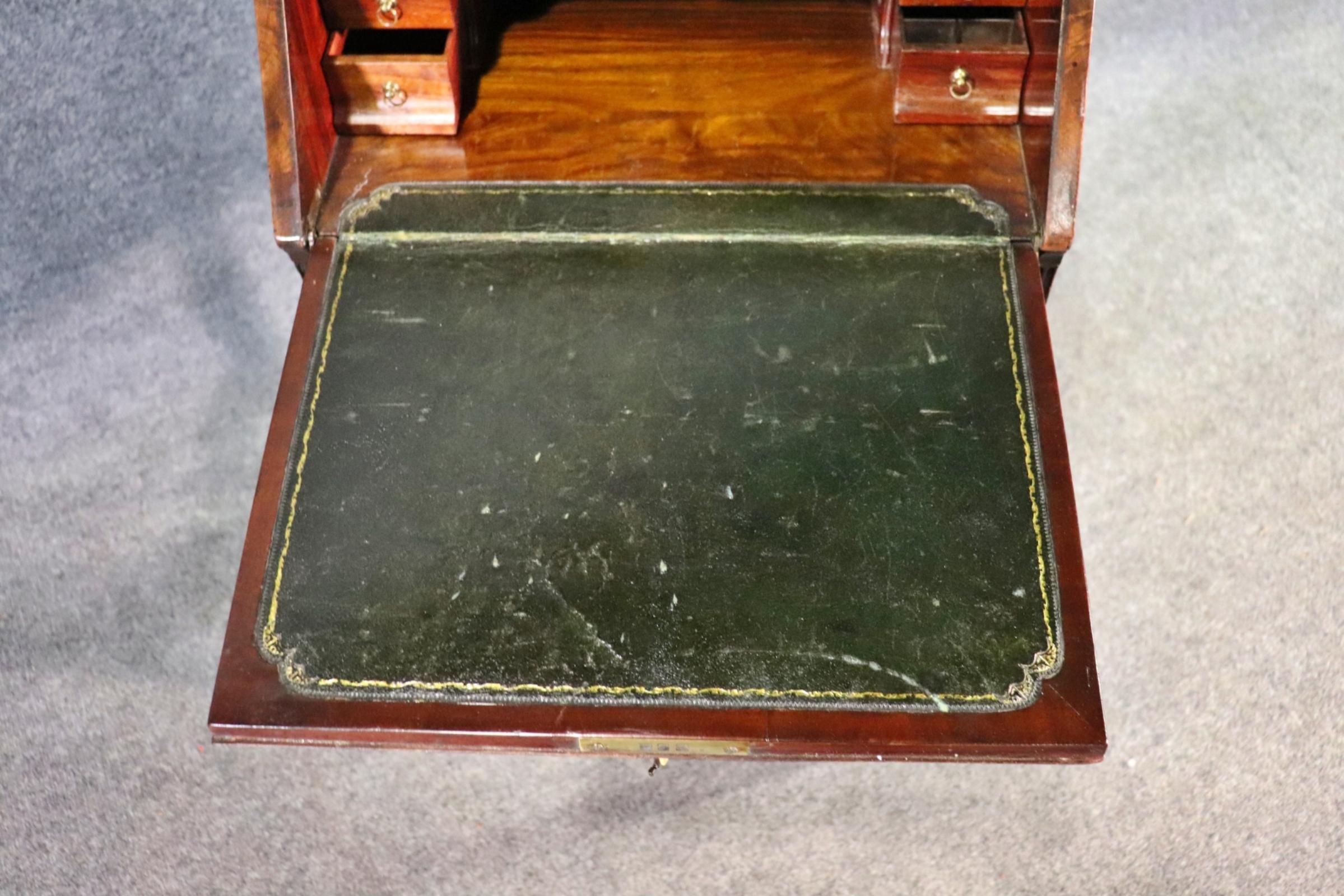 English Crotch Grain Walnut Leather Chinese Chippendale Style Secretary Desk 3