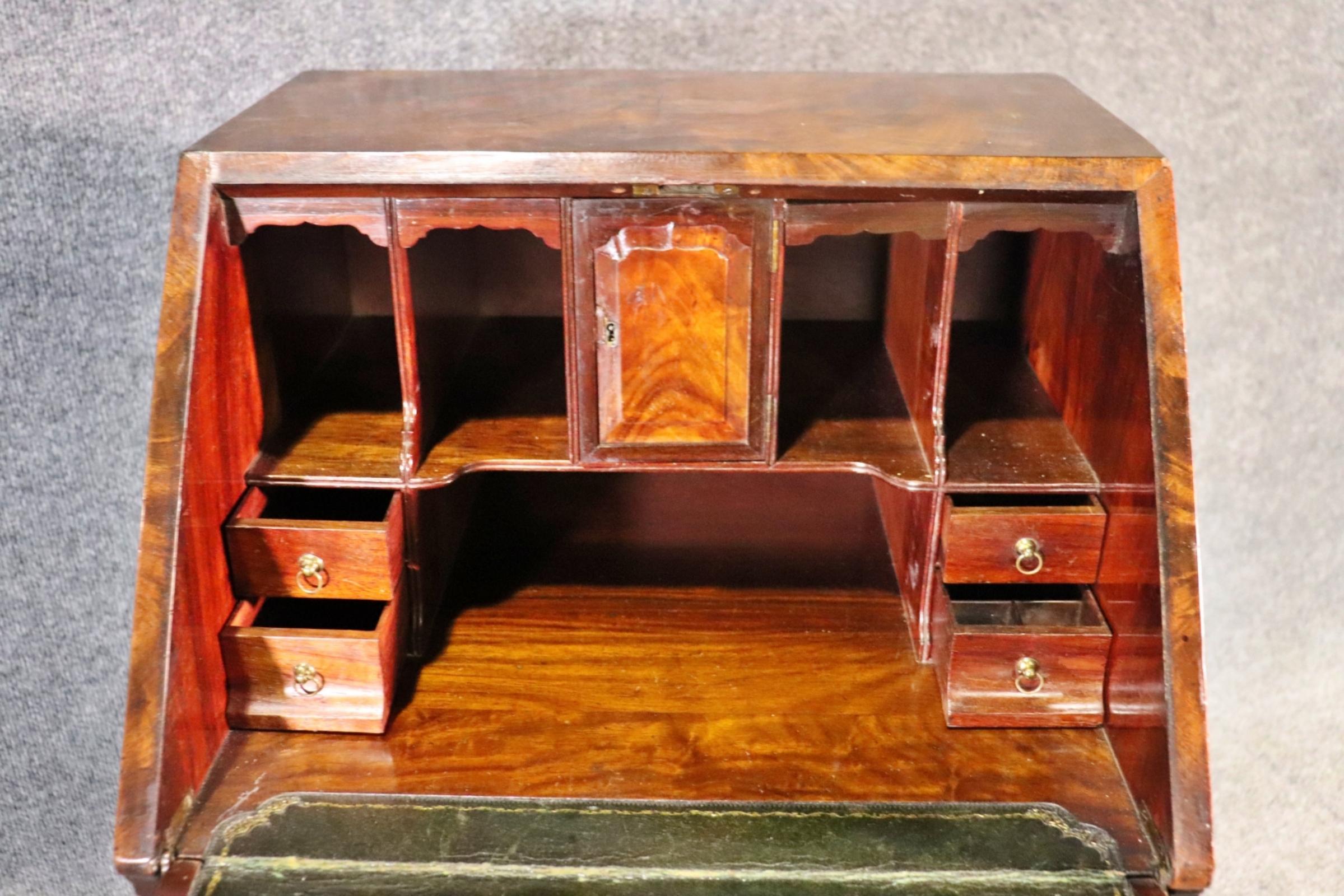 English Crotch Grain Walnut Leather Chinese Chippendale Style Secretary Desk 4