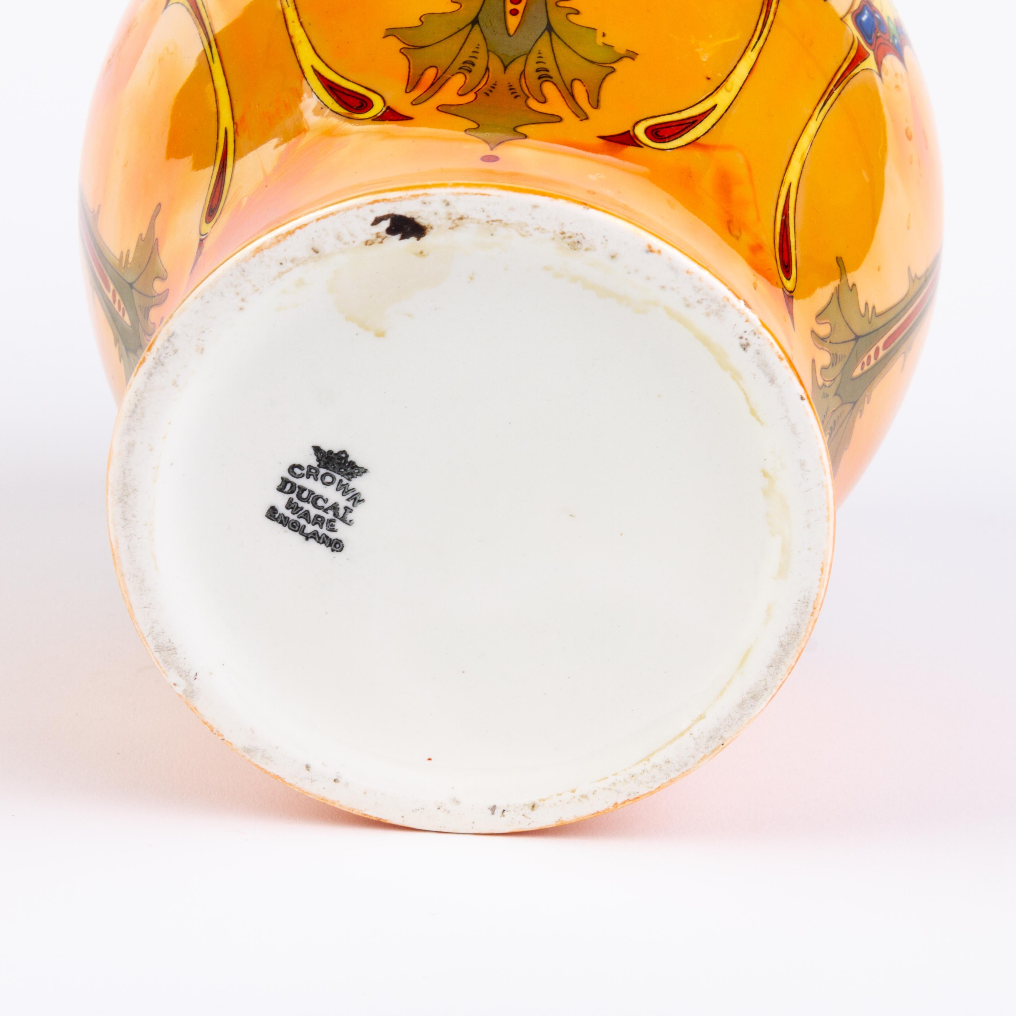 English Crown Ducal Iridescent Orientalist Art Deco Butterfly Lidded Vase 1930s 1