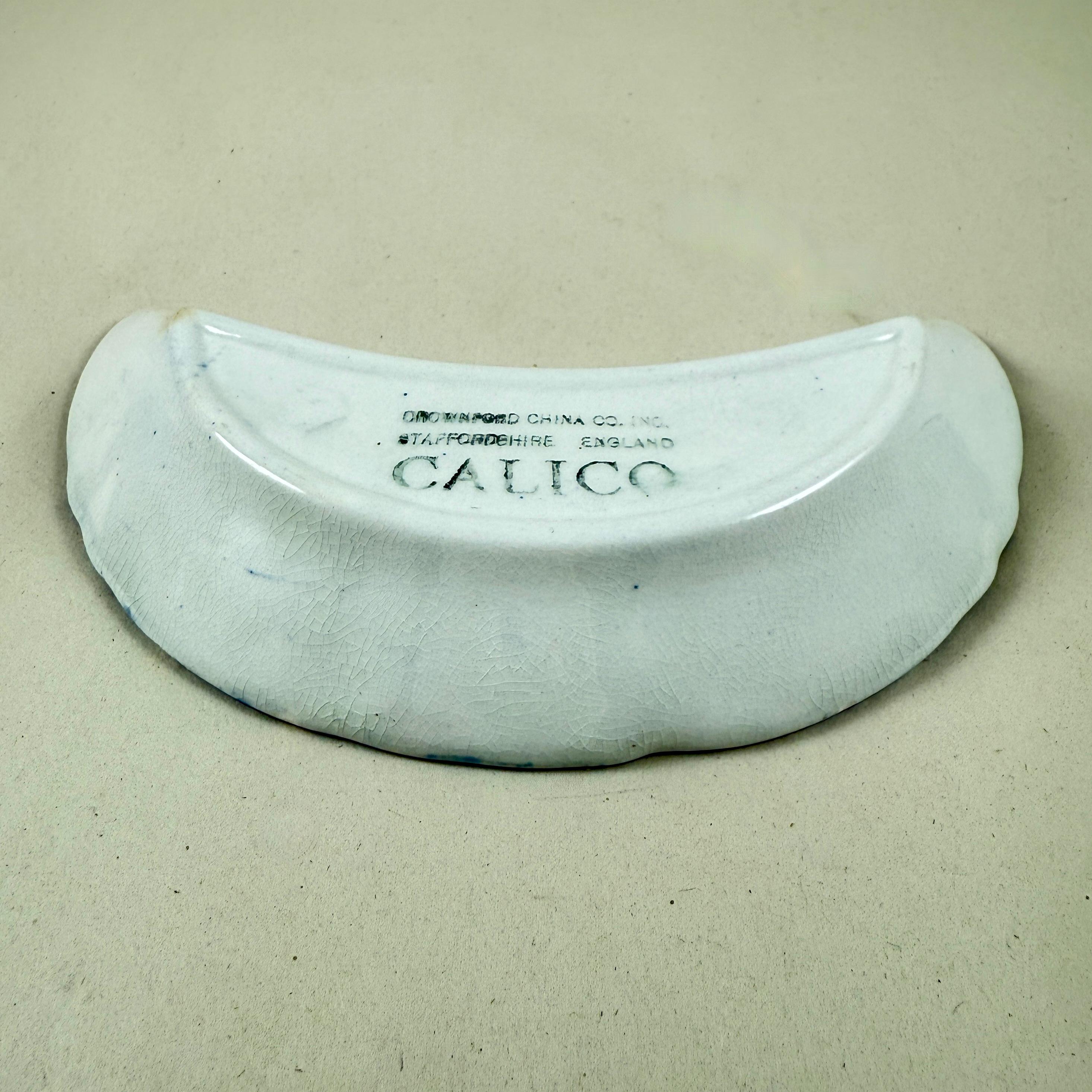 Mid-20th Century English Crownford China Blue Calico Bone Dish For Sale