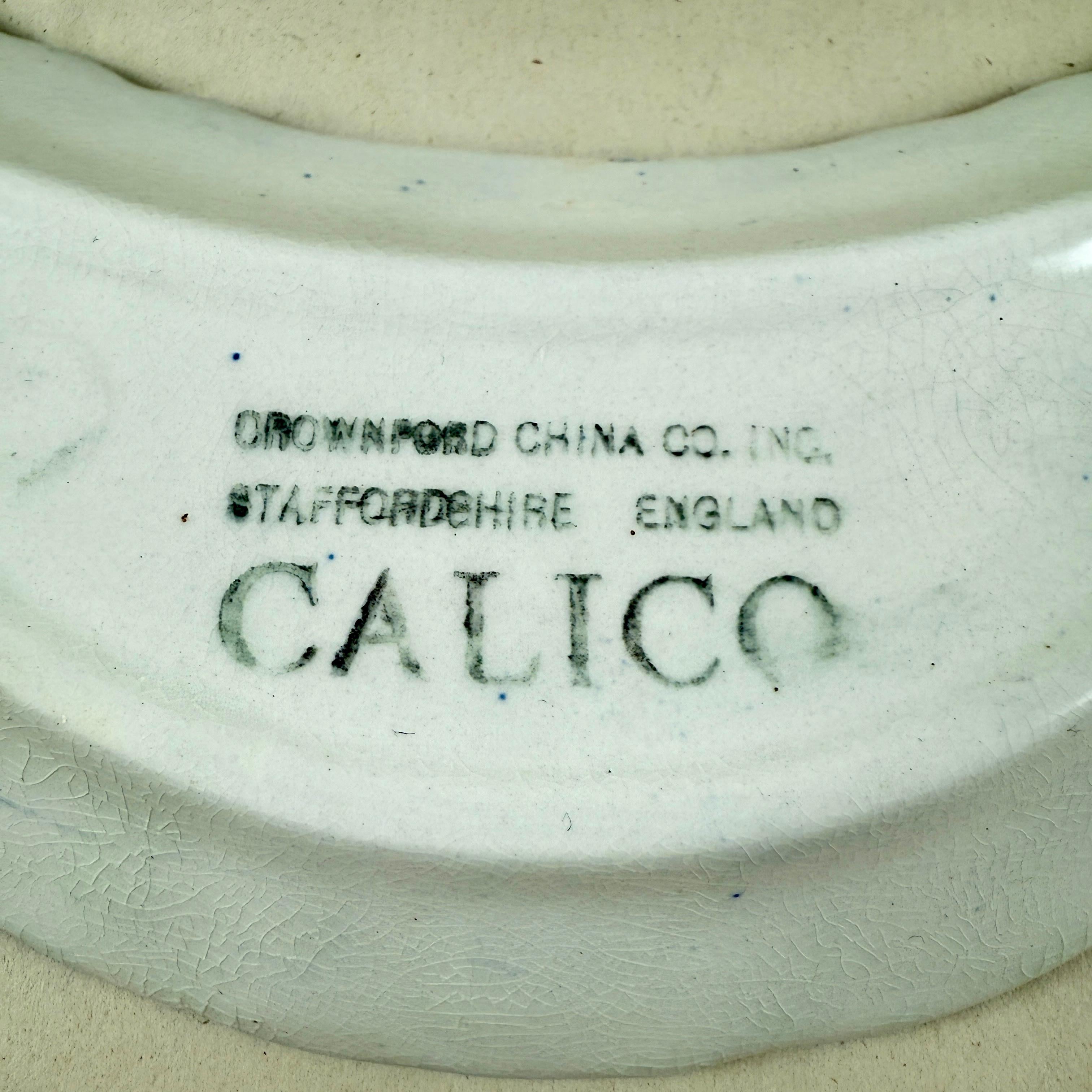 Ironstone English Crownford China Blue Calico Bone Dish For Sale