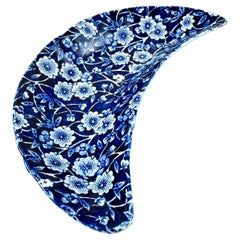 Vintage English Crownford China Blue Calico Bone Dish