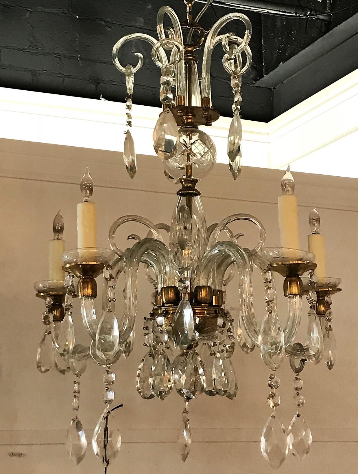 Faceted English Crystal and Blown Glass Chandelier For Sale