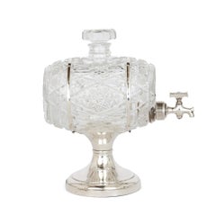 English Crystal and Silver Barrel Decanter