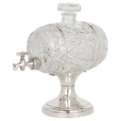 English Crystal and Silver Barrel Decanter