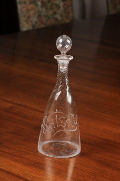 English Crystal Decanter with Stopper and Twisted Accents and Whisky Etching