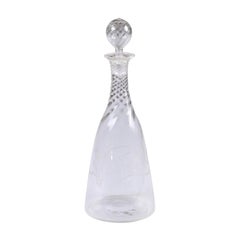 Vintage English Crystal Decanter with Stopper and Twisted Accents and Whisky Etching