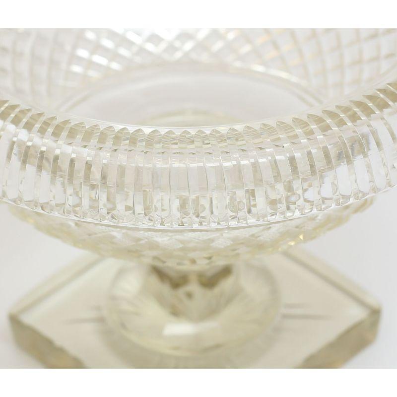 English crystal footed centerpiece bowl, Hand Cut & Polished, Early 19th Century

Beautiful Diamond cuts with delicate crosshatch details.

Additional Information:
Color: Gold 
Type: Centerpiece Bowl
Material: Crystal 
Product Line: