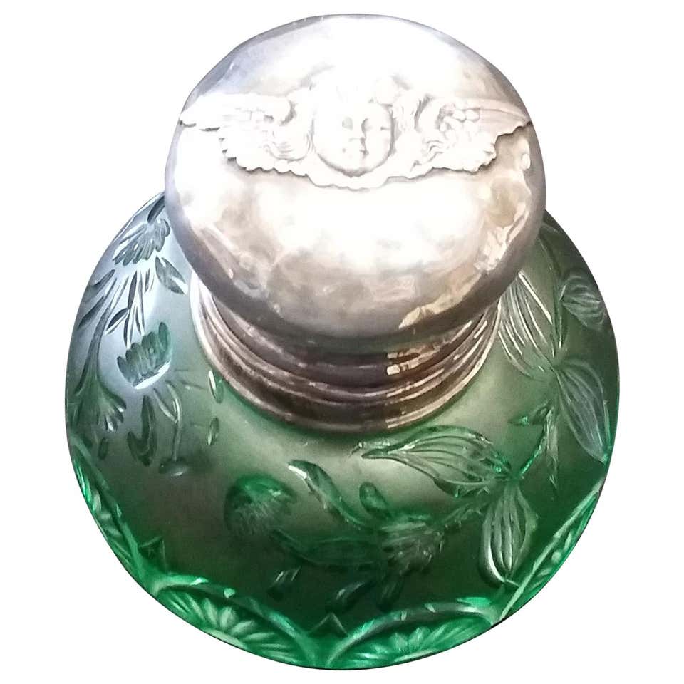 English Crystal Inkwell with Sterling Silver Top For Sale at 1stDibs