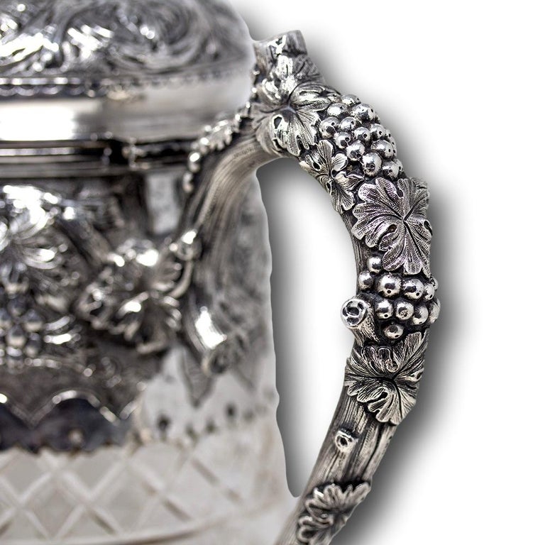 English Crystal and Silver Plate Wine Jug For Sale at 1stDibs