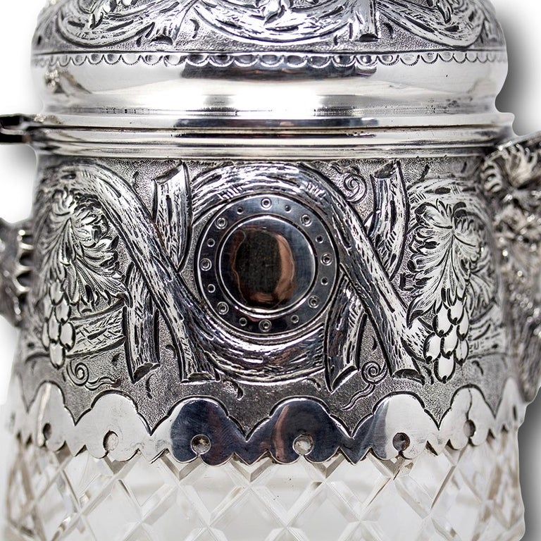 English Crystal and Silver Plate Wine Jug For Sale at 1stDibs