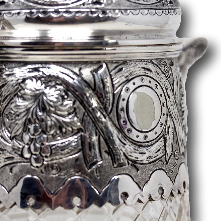 English Crystal and Silver Plate Wine Jug For Sale at 1stDibs