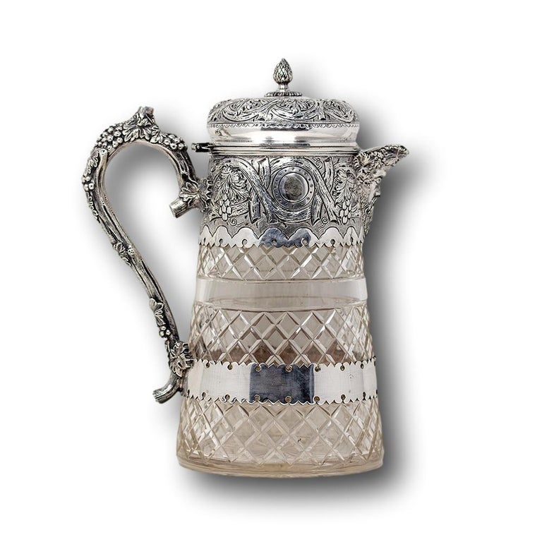 English Crystal and Silver Plate Wine Jug For Sale at 1stDibs