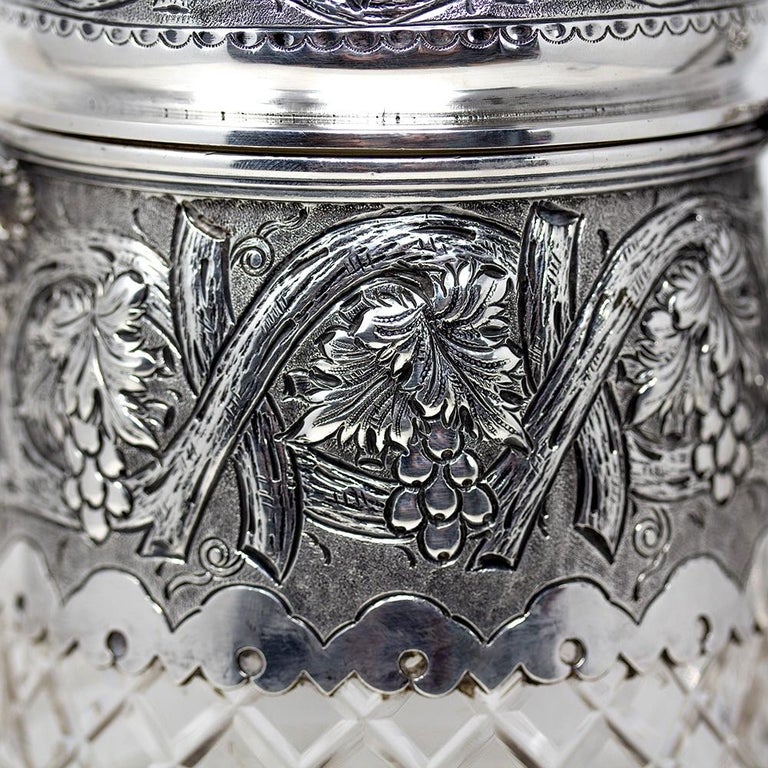 English Crystal and Silver Plate Wine Jug For Sale at 1stDibs