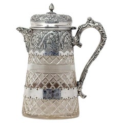 English Crystal & Silver Plate Wine Jug