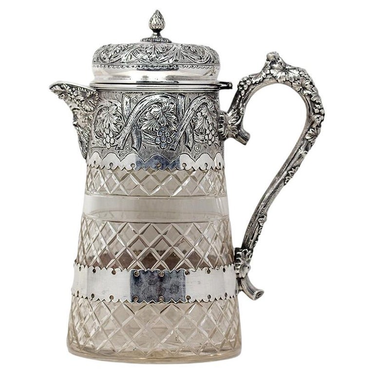English Crystal and Silver Plate Wine Jug For Sale at 1stDibs