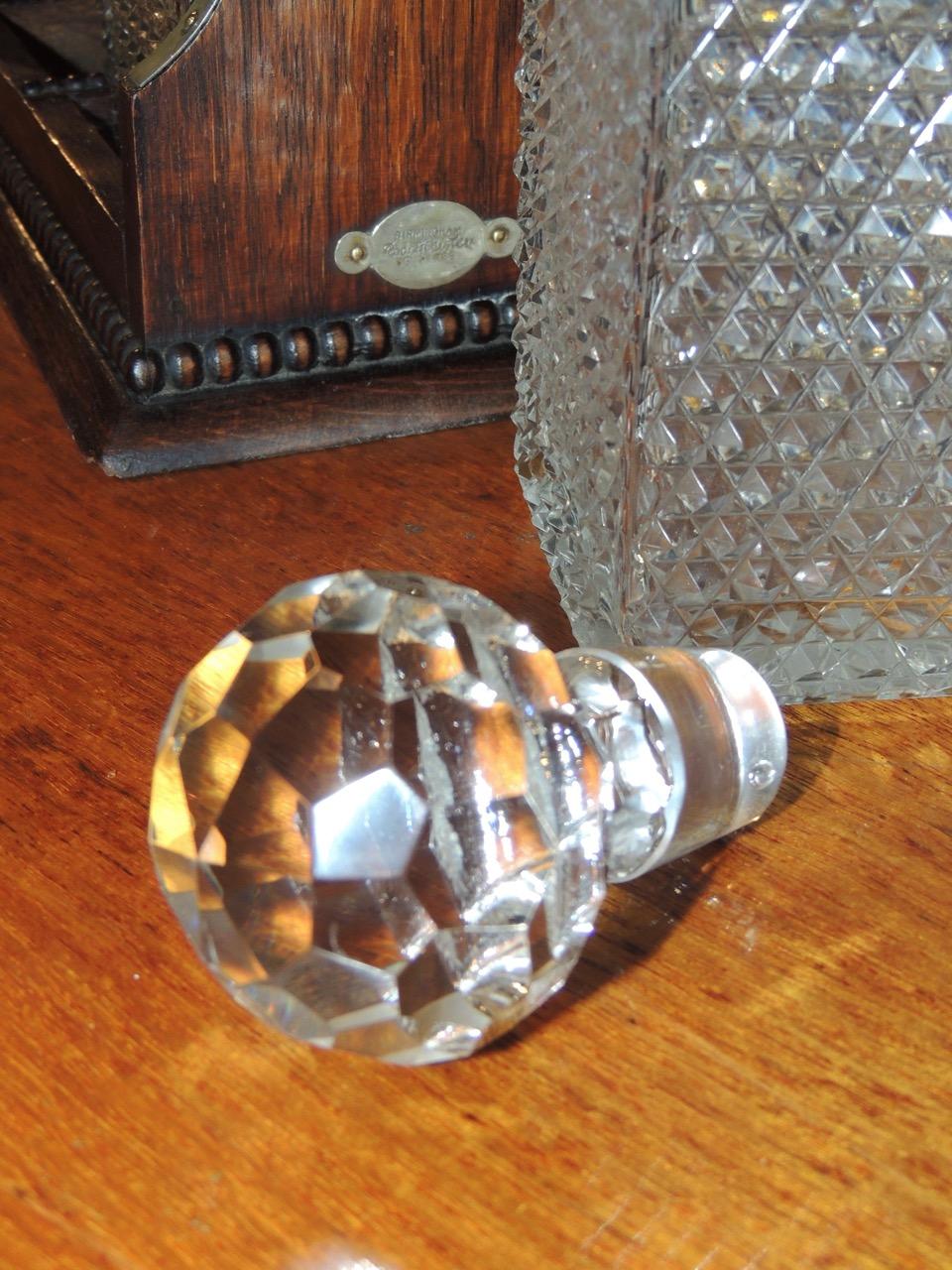 English Crystal Tantalus in Locked Wooden Case by Rodolfo Eisler For Sale 3