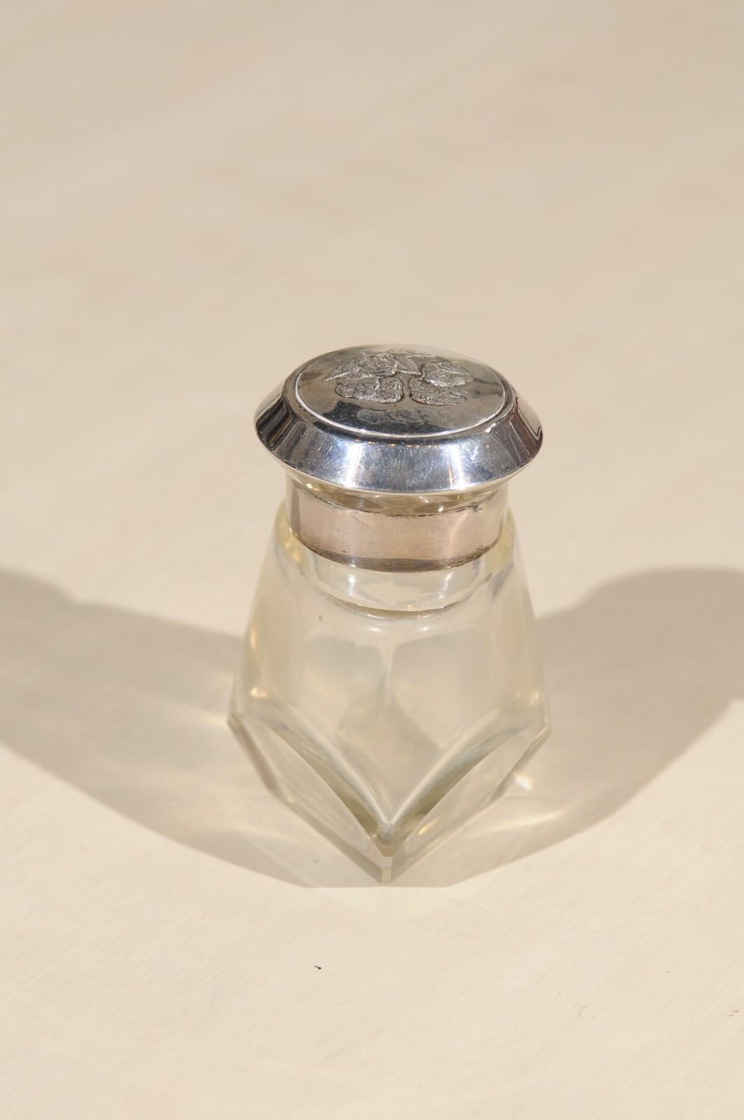 20th Century English Crystal Toiletry Bottle from Birmingham with Silver Lid, circa 1924 For Sale