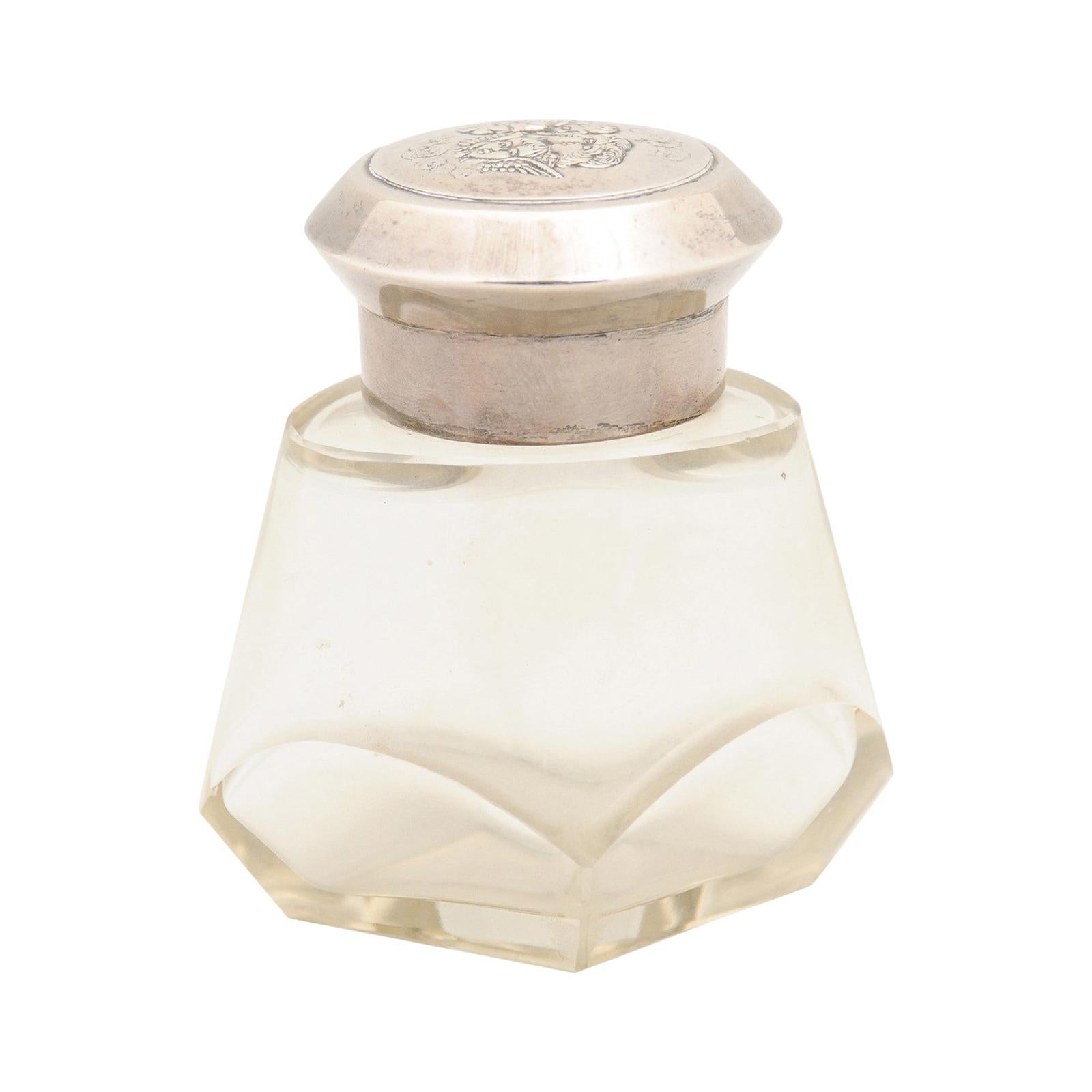 English Crystal Toiletry Bottle from Birmingham with Silver Lid, circa 1924