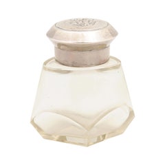 Antique English Crystal Toiletry Bottle from Birmingham with Silver Lid, circa 1924