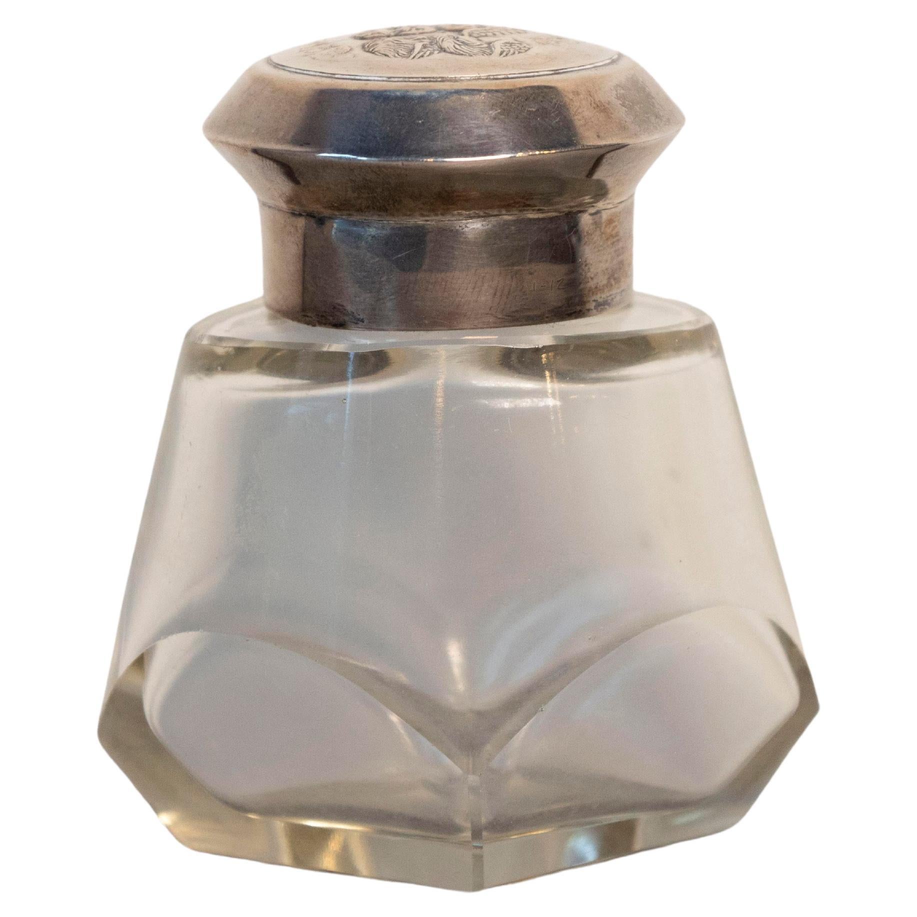 English Crystal Toiletry Bottle from Birmingham with Silver Lid, circa 1924