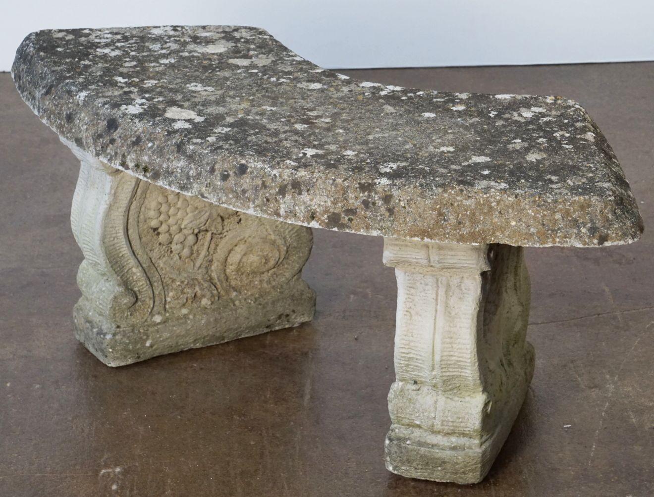 English Curved Garden Stone Bench or Seat with Scroll Base 14