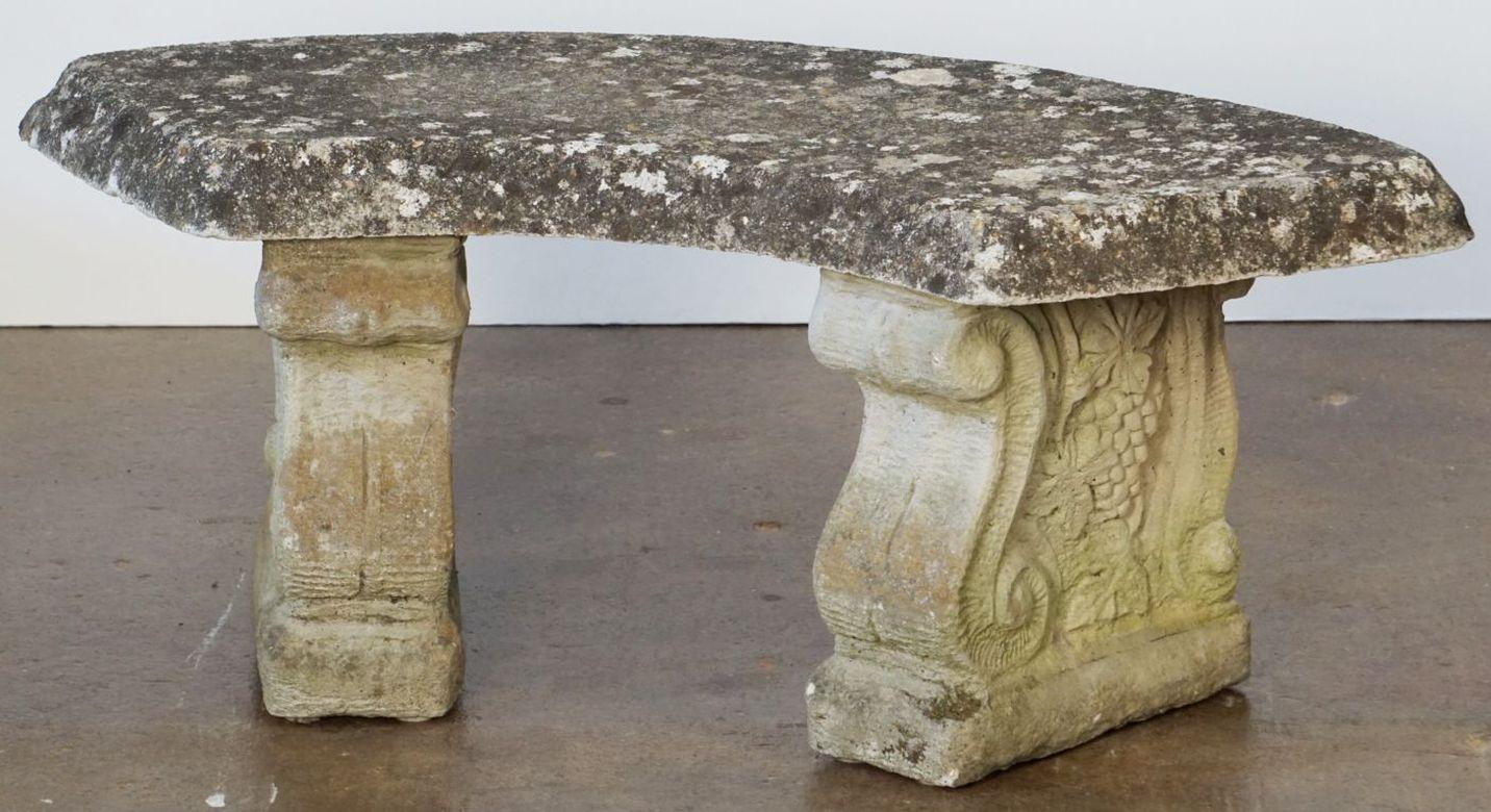 English Curved Garden Stone Bench or Seat with Scroll Base 16