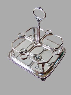 English Cut and Gilt Glass 4 Bottle Decanter Set