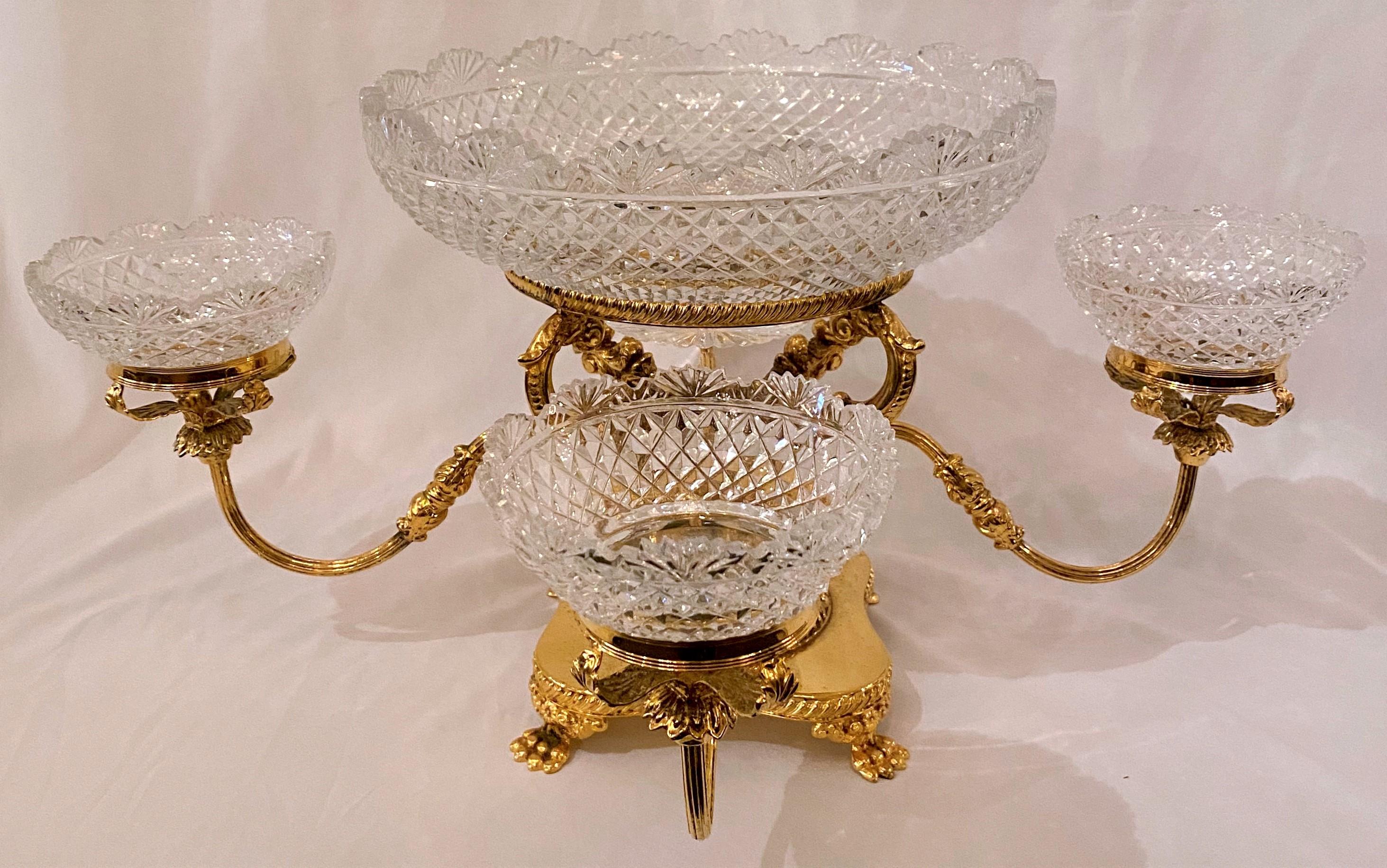 English Cut Crystal and Gold Bronze Centerpiece In Good Condition In New Orleans, LA