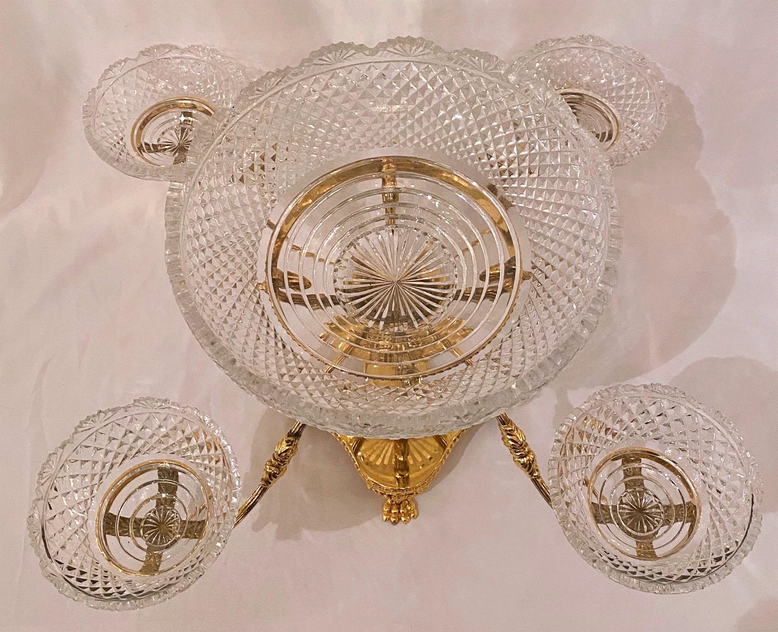 20th Century English Cut Crystal and Gold Bronze Centerpiece