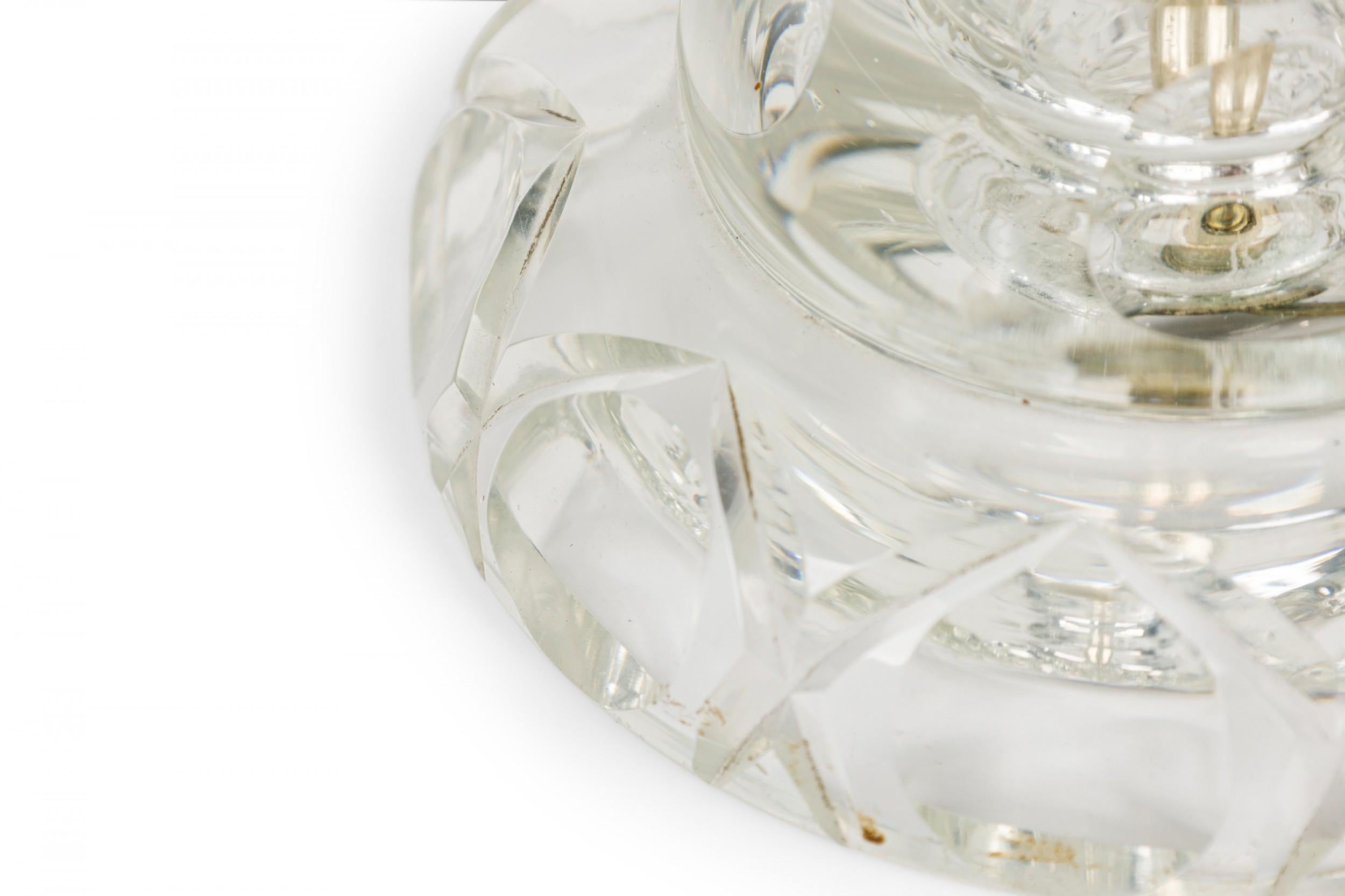 English Cut Crystal Glass Table Lamp in a Geometric Design with Pleated Shade For Sale 1