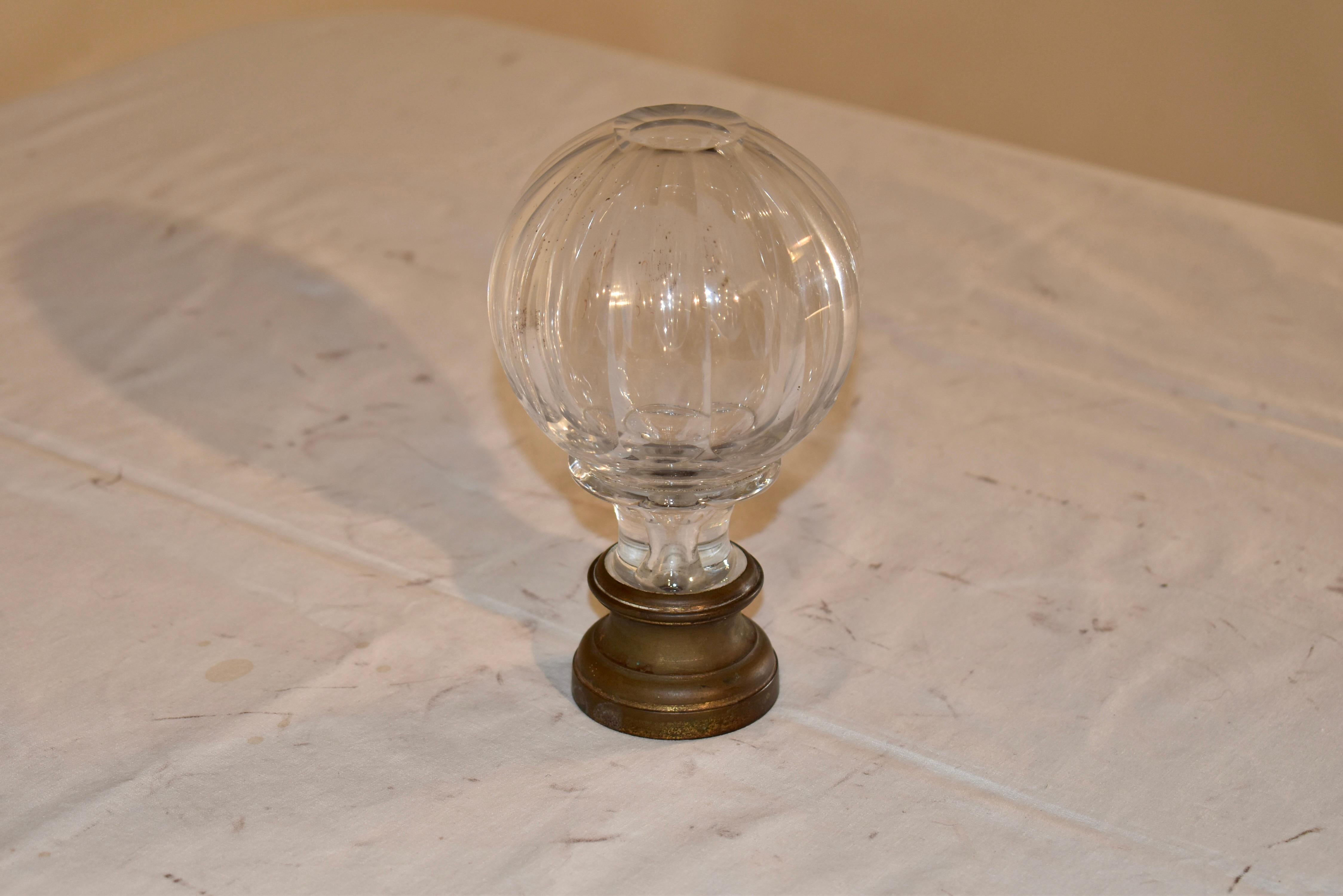 Early 20th Century English Cut Crystal Newel Post on a Cast Bronze Base For Sale