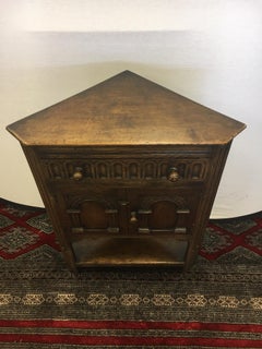 English Carved Dark Oak Corner Cabinet Table from George Fleet Stoke on Trent