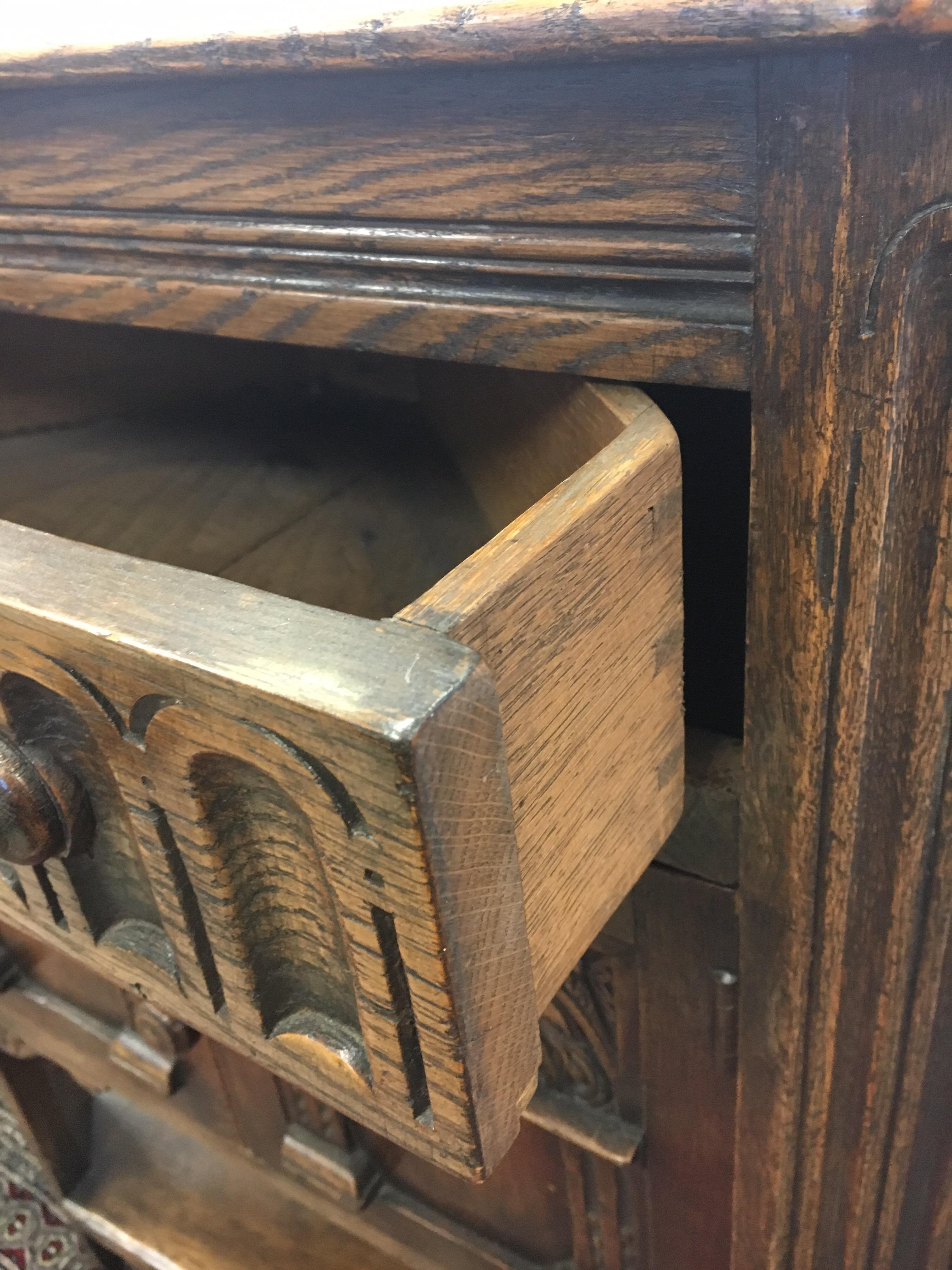 Victorian English Carved Dark Oak Corner Cabinet Table from George Fleet Stoke on Trent