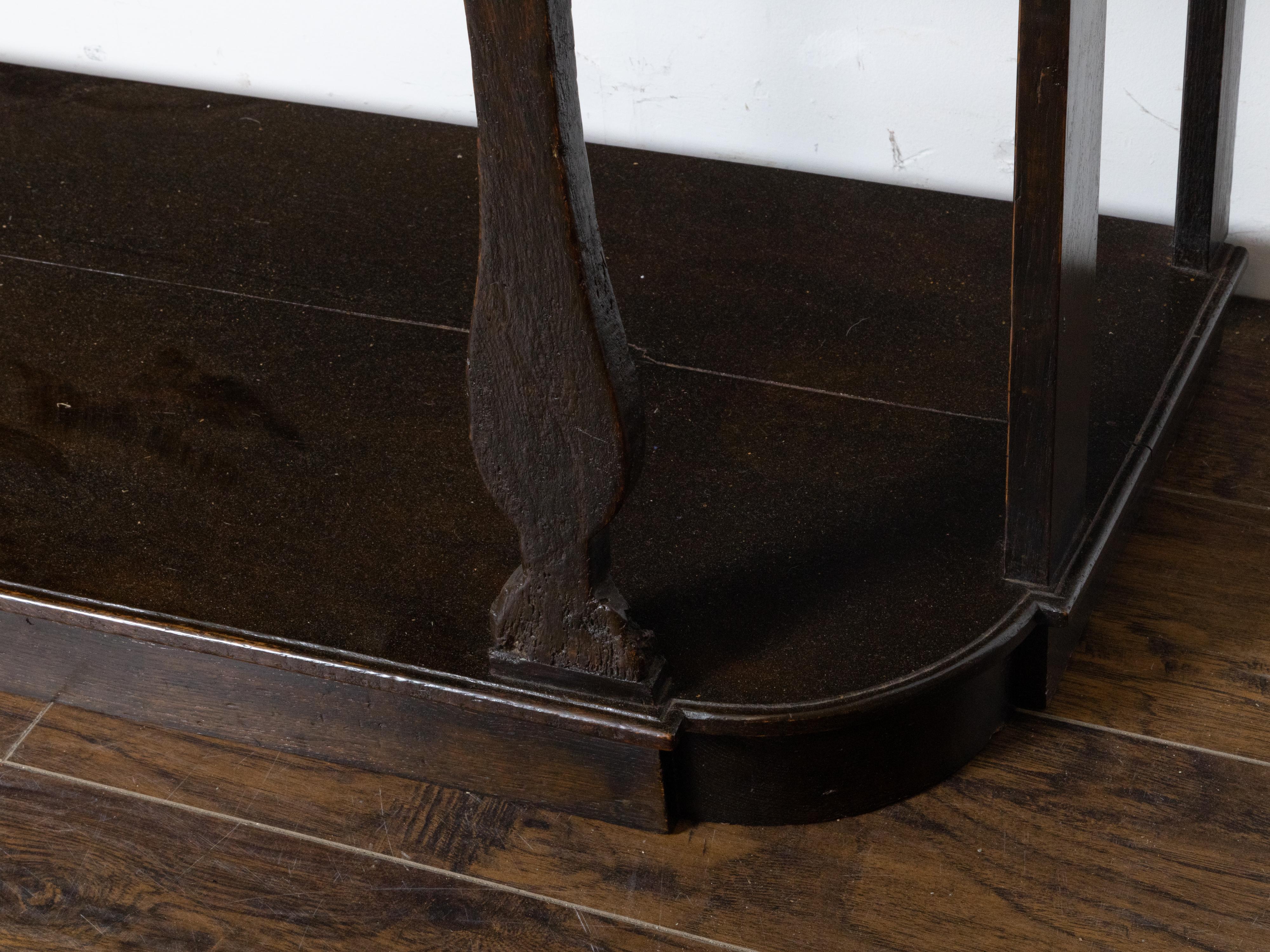 English Dark Oak Georgian 1800s Dresser Base with Three Drawers and Carved Legs 8