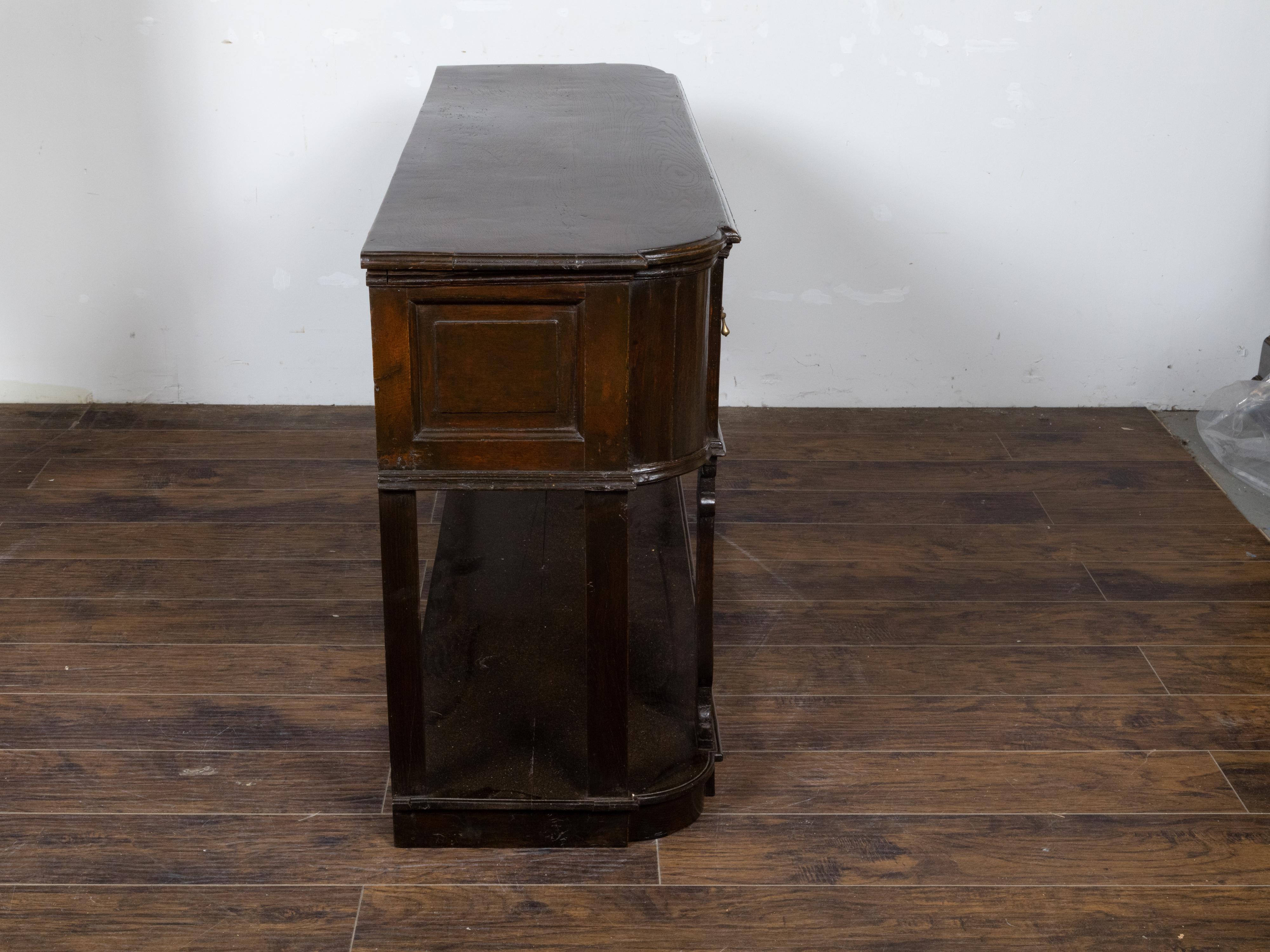 19th Century English Dark Oak Georgian 1800s Dresser Base with Three Drawers and Carved Legs