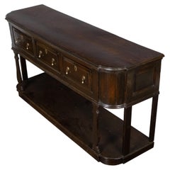 Antique English Dark Oak Georgian 1800s Dresser Base with Three Drawers and Carved Legs