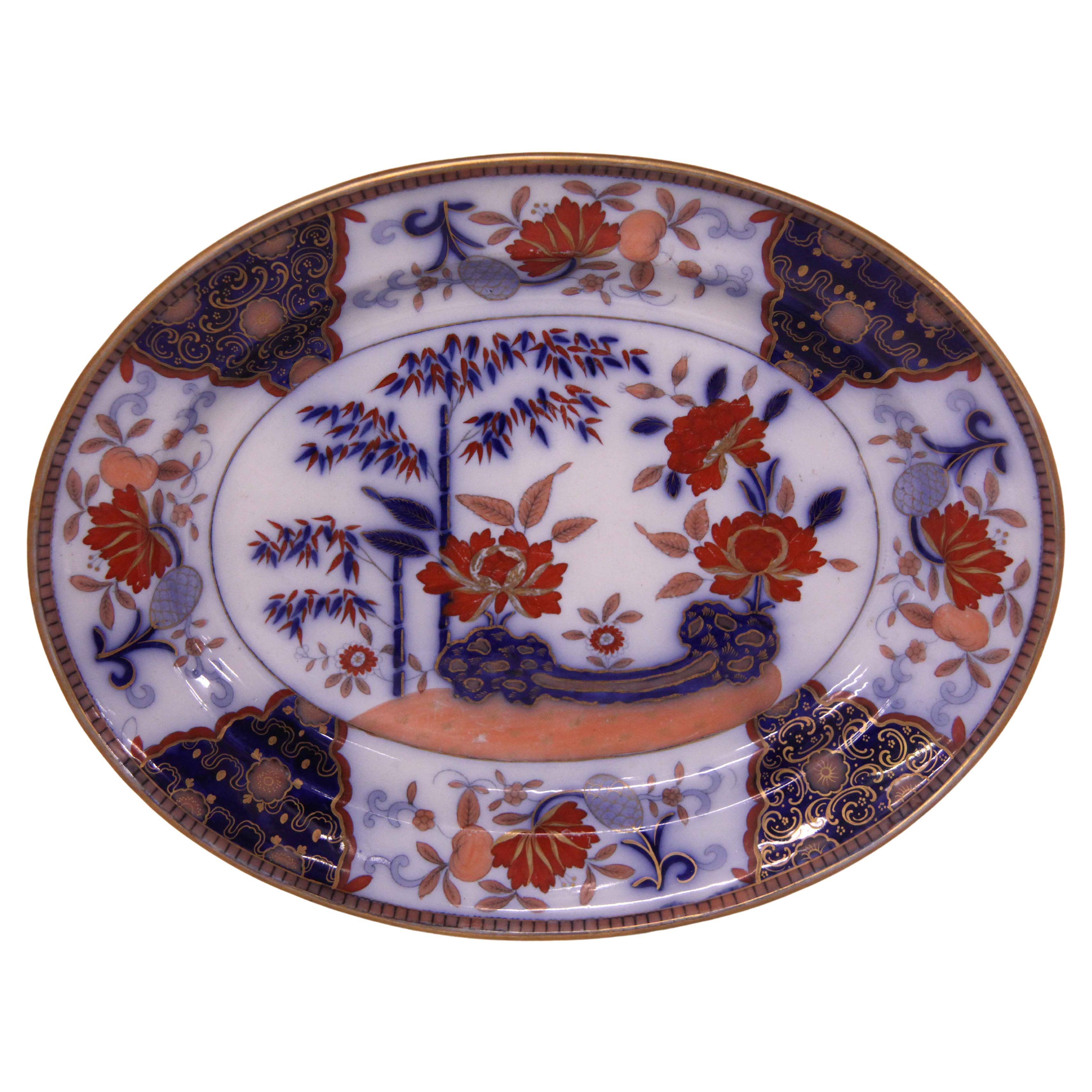 English Davenport Flow Blue Ironstone Platter For Sale