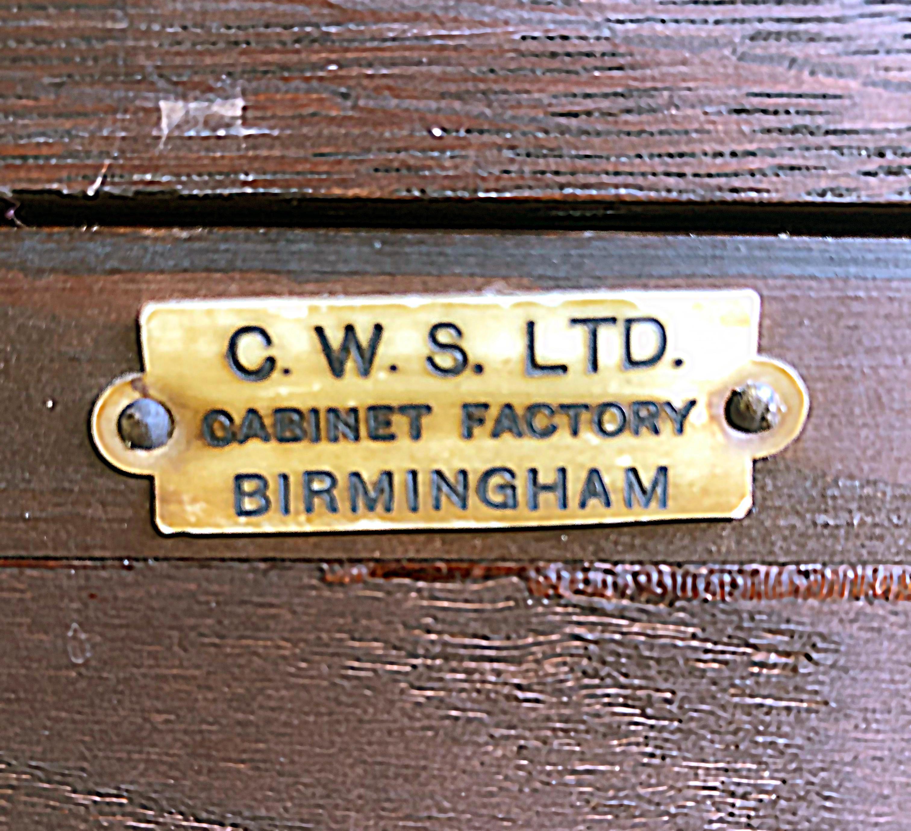 English Deco Oak Dry Bar Server, C.W.S. LTD. Cabinet Factory Birmingham 8